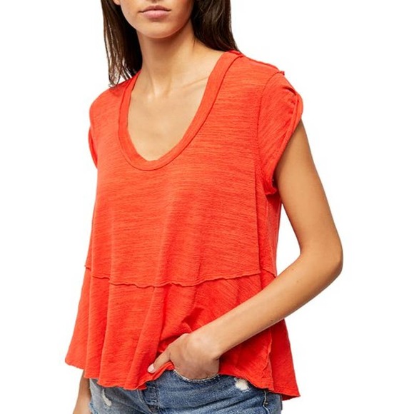 NWT Free People Sweetness tee in red ss scoop neck - Picture 4 of 4